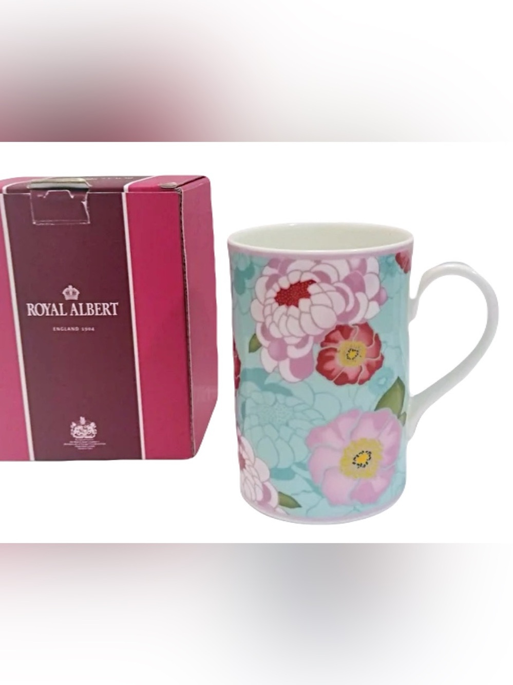 🆕 Royal Albert Pink & Blue Floral Bone China Mug with Box